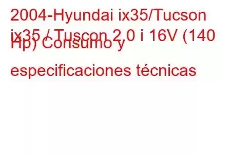 2004-Hyundai ix35/Tucson
ix35 / Tuscon 2.0 i 16V (140 Hp) Consumo y especificaciones técnicas