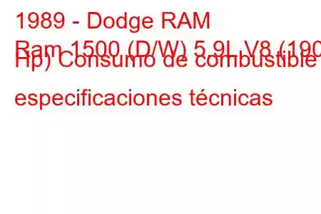 1989 - Dodge RAM
Ram 1500 (D/W) 5.9L V8 (190 Hp) Consumo de combustible y especificaciones técnicas