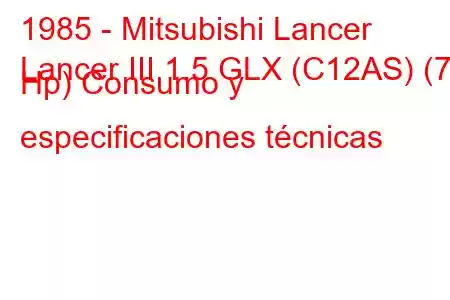 1985 - Mitsubishi Lancer
Lancer III 1.5 GLX (C12AS) (70 Hp) Consumo y especificaciones técnicas