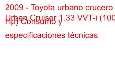 2009 - Toyota urbano crucero
Urban Cruiser 1.33 VVT-i (100 Hp) Consumo y especificaciones técnicas