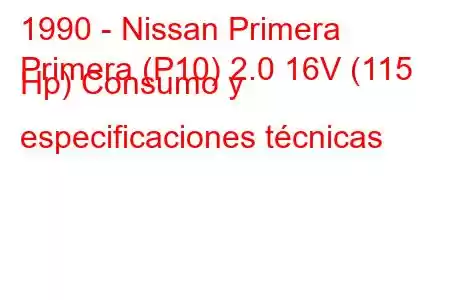 1990 - Nissan Primera
Primera (P10) 2.0 16V (115 Hp) Consumo y especificaciones técnicas