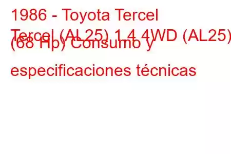 1986 - Toyota Tercel
Tercel (AL25) 1.4 4WD (AL25) (68 Hp) Consumo y especificaciones técnicas