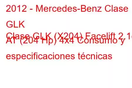 2012 - Mercedes-Benz Clase GLK
Clase GLK (X204) Facelift 2.1d AT (204 Hp) 4x4 Consumo y especificaciones técnicas