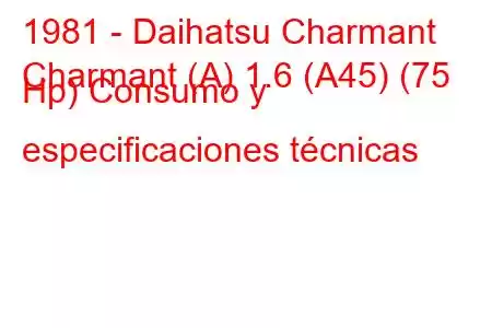 1981 - Daihatsu Charmant
Charmant (A) 1.6 (A45) (75 Hp) Consumo y especificaciones técnicas