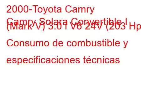 2000-Toyota Camry
Camry Solara Convertible I (Mark V) 3.0 i V6 24V (203 Hp) Consumo de combustible y especificaciones técnicas