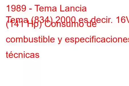 1989 - Tema Lancia
Tema (834) 2000 es decir. 16V (141 Hp) Consumo de combustible y especificaciones técnicas