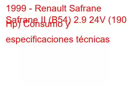 1999 - Renault Safrane
Safrane II (B54) 2.9 24V (190 Hp) Consumo y especificaciones técnicas