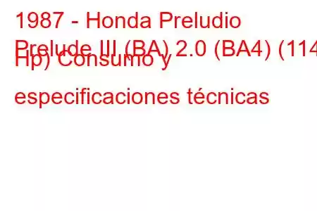 1987 - Honda Preludio
Prelude III (BA) 2.0 (BA4) (114 Hp) Consumo y especificaciones técnicas