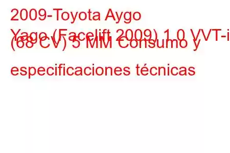 2009-Toyota Aygo
Yago (Facelift 2009) 1.0 VVT-i (68 CV) 5 МM Consumo y especificaciones técnicas