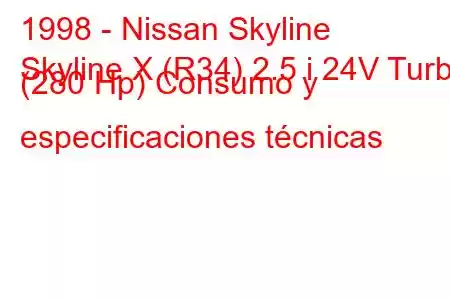 1998 - Nissan Skyline
Skyline X (R34) 2.5 i 24V Turbo (280 Hp) Consumo y especificaciones técnicas