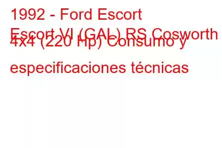 1992 - Ford Escort
Escort VI (GAL) RS Cosworth 4x4 (220 Hp) Consumo y especificaciones técnicas