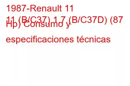 1987-Renault 11
11 (B/C37) 1.7 (B/C37D) (87 Hp) Consumo y especificaciones técnicas