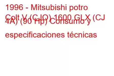 1996 - Mitsubishi potro
Colt V (CJO) 1600 GLX (CJ 4A) (90 Hp) Consumo y especificaciones técnicas