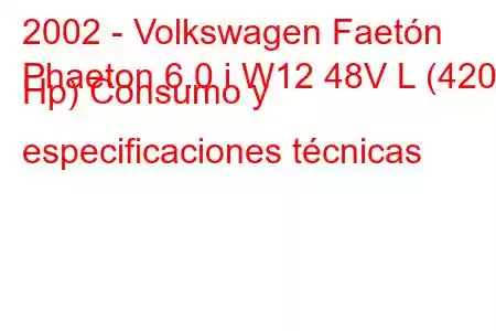 2002 - Volkswagen Faetón
Phaeton 6.0 i W12 48V L (420 Hp) Consumo y especificaciones técnicas