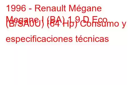 1996 - Renault Mégane
Megane I (BA) 1.9 D Eco (B/SA0U) (64 Hp) Consumo y especificaciones técnicas