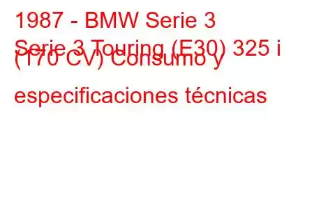 1987 - BMW Serie 3
Serie 3 Touring (E30) 325 i (170 CV) Consumo y especificaciones técnicas