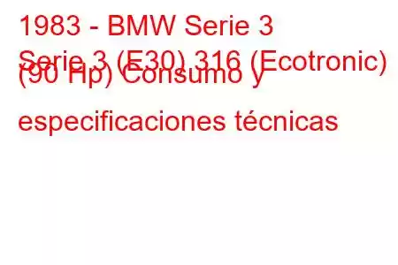 1983 - BMW Serie 3
Serie 3 (E30) 316 (Ecotronic) (90 Hp) Consumo y especificaciones técnicas