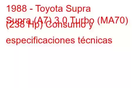 1988 - Toyota Supra
Supra (A7) 3.0 Turbo (MA70) (238 Hp) Consumo y especificaciones técnicas