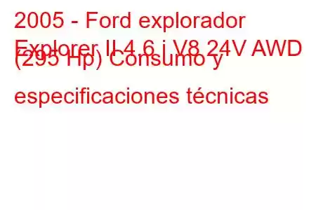 2005 - Ford explorador
Explorer II 4.6 i V8 24V AWD (295 Hp) Consumo y especificaciones técnicas