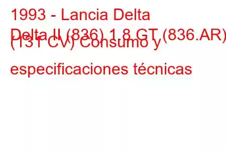 1993 - Lancia Delta
Delta II (836) 1.8 GT (836.AR) (131 CV) Consumo y especificaciones técnicas