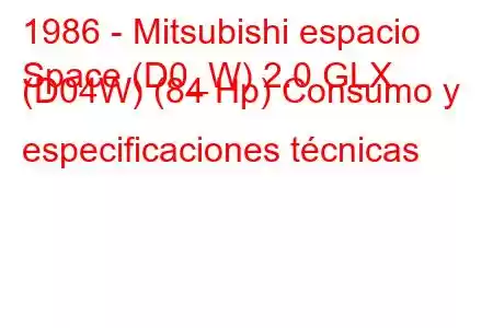 1986 - Mitsubishi espacio
Space (D0_W) 2.0 GLX (D04W) (84 Hp) Consumo y especificaciones técnicas