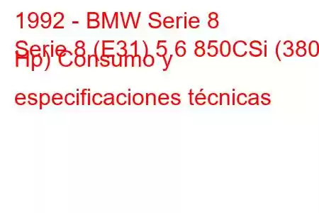 1992 - BMW Serie 8
Serie 8 (E31) 5.6 850CSi (380 Hp) Consumo y especificaciones técnicas