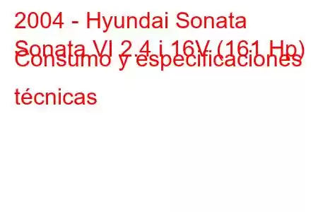 2004 - Hyundai Sonata
Sonata VI 2.4 i 16V (161 Hp) Consumo y especificaciones técnicas