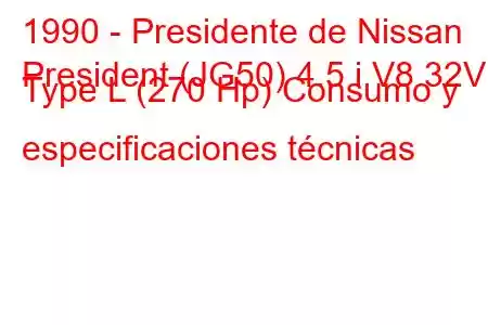 1990 - Presidente de Nissan
President (JG50) 4.5 i V8 32V Type L (270 Hp) Consumo y especificaciones técnicas