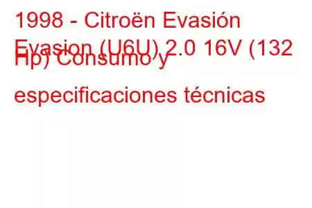 1998 - Citroën Evasión
Evasion (U6U) 2.0 16V (132 Hp) Consumo y especificaciones técnicas