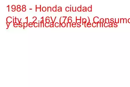 1988 - Honda ciudad
City 1.2 16V (76 Hp) Consumo y especificaciones técnicas