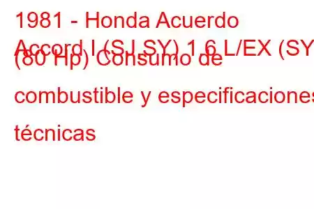 1981 - Honda Acuerdo
Accord I (SJ,SY) 1.6 L/EX (SY) (80 Hp) Consumo de combustible y especificaciones técnicas