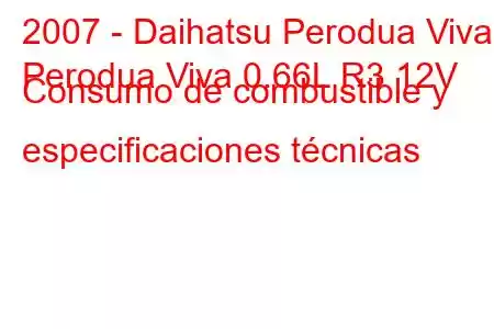 2007 - Daihatsu Perodua Viva
Perodua Viva 0.66L R3 12V Consumo de combustible y especificaciones técnicas