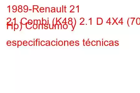 1989-Renault 21
21 Combi (K48) 2.1 D 4X4 (70 Hp) Consumo y especificaciones técnicas