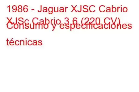 1986 - Jaguar XJSC Cabrio
XJSc Cabrio 3.6 (220 CV) Consumo y especificaciones técnicas