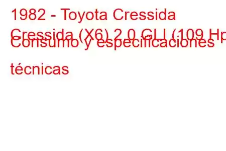 1982 - Toyota Cressida
Cressida (X6) 2.0 GLI (109 Hp) Consumo y especificaciones técnicas