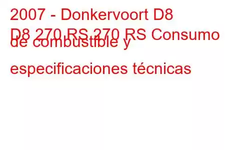 2007 - Donkervoort D8
D8 270 RS 270 RS Consumo de combustible y especificaciones técnicas