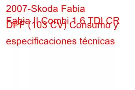 2007-Skoda Fabia
Fabia II Combi 1.6 TDI CR DPF (103 CV) Consumo y especificaciones técnicas