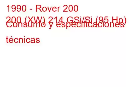 1990 - Rover 200
200 (XW) 214 GSi/Si (95 Hp) Consumo y especificaciones técnicas