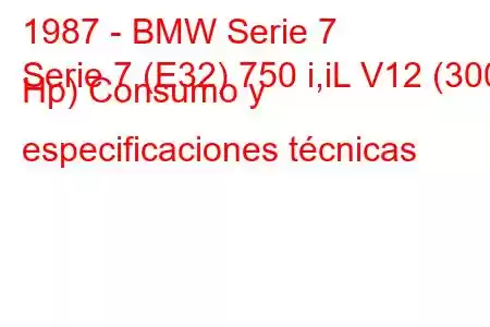 1987 - BMW Serie 7
Serie 7 (E32) 750 i,iL V12 (300 Hp) Consumo y especificaciones técnicas