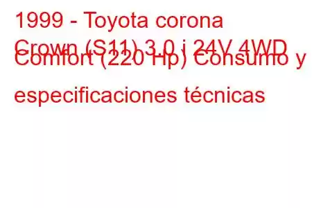 1999 - Toyota corona
Crown (S11) 3.0 i 24V 4WD Comfort (220 Hp) Consumo y especificaciones técnicas