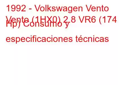 1992 - Volkswagen Vento
Vento (1HX0) 2.8 VR6 (174 Hp) Consumo y especificaciones técnicas