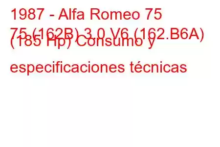 1987 - Alfa Romeo 75
75 (162B) 3.0 V6 (162.B6A) (185 Hp) Consumo y especificaciones técnicas