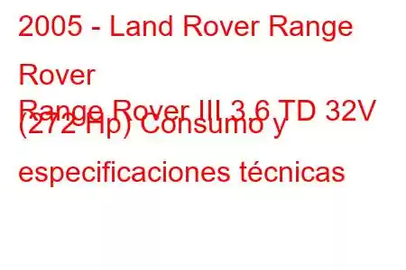 2005 - Land Rover Range Rover
Range Rover III 3.6 TD 32V (272 Hp) Consumo y especificaciones técnicas