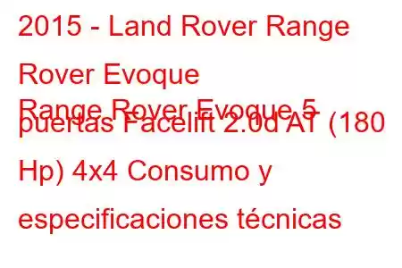 2015 - Land Rover Range Rover Evoque
Range Rover Evoque 5 puertas Facelift 2.0d AT (180 Hp) 4x4 Consumo y especificaciones técnicas