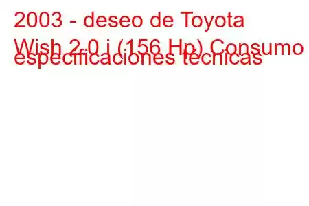 2003 - deseo de Toyota
Wish 2.0 i (156 Hp) Consumo y especificaciones técnicas