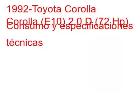 1992-Toyota Corolla
Corolla (E10) 2.0 D (72 Hp) Consumo y especificaciones técnicas