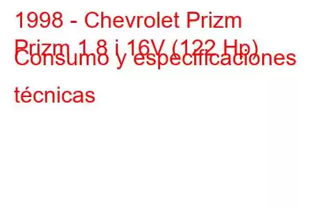 1998 - Chevrolet Prizm
Prizm 1.8 i 16V (122 Hp) Consumo y especificaciones técnicas