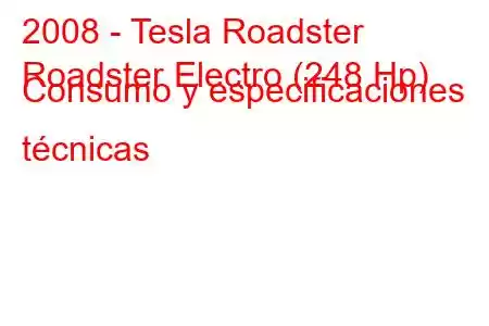 2008 - Tesla Roadster
Roadster Electro (248 Hp) Consumo y especificaciones técnicas