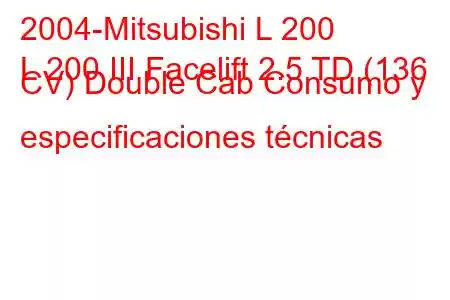 2004-Mitsubishi L 200
L 200 III Facelift 2.5 TD (136 CV) Double Cab Consumo y especificaciones técnicas