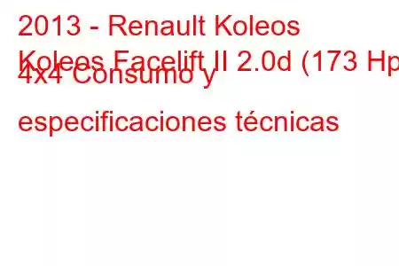 2013 - Renault Koleos
Koleos Facelift II 2.0d (173 Hp) 4x4 Consumo y especificaciones técnicas